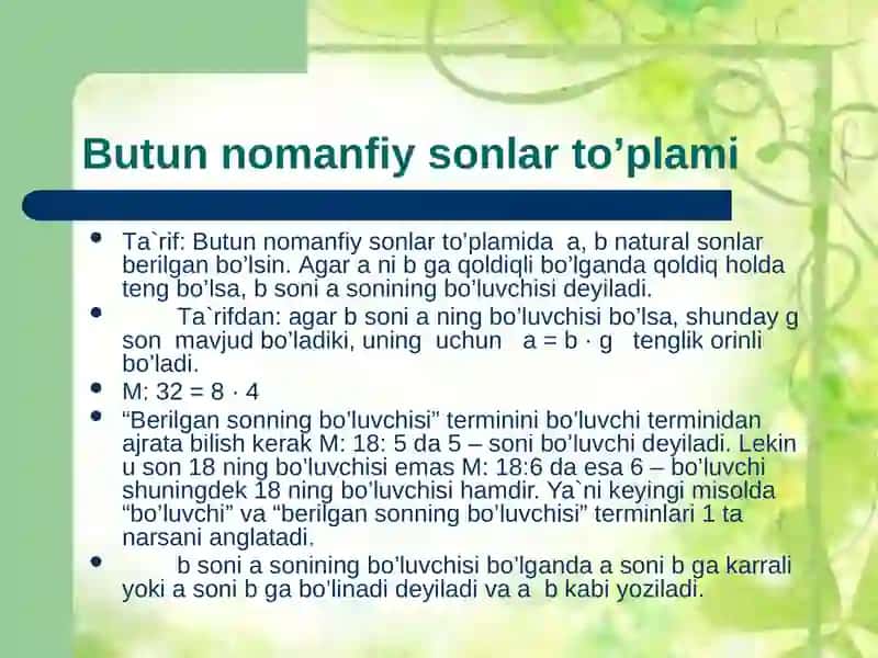 M: 3 – 7 ning qiymati bolgan nomanfiy sonlar yo’q 3