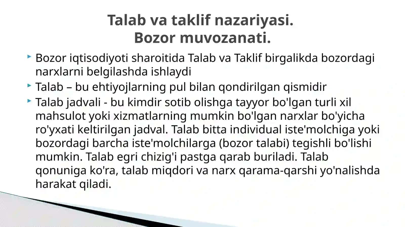 Talab va taklif nazariyasi. Bozor muvozanati 3