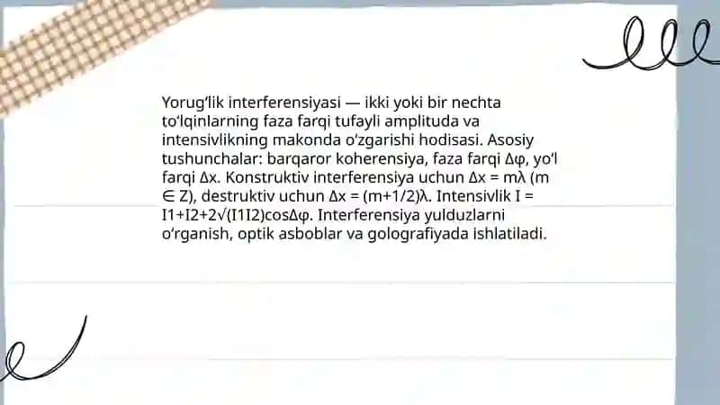 Yorugʻlik Interferensiyasi va Diffaksiyasi.Gollografiya haqida tushuncha 3