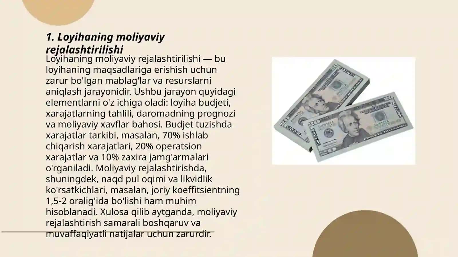 Loyihani pul oqimi va uni modellashtirish 3