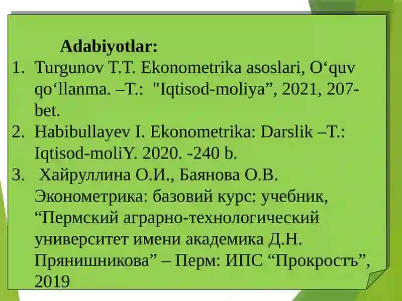 JUFT VAKО‘P OMILLI KORRELYATSION - REGRESSION TAXLIL 3