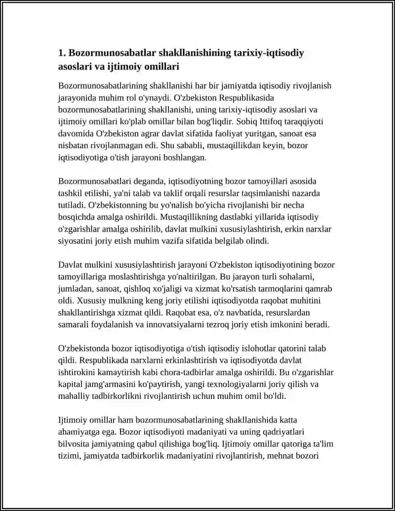 O‘ZBEKISTON RESPUBLIKASIDA BOZORMUNOSABATLARINING SHAKLLANISHI, UNING YO‘NALISHLARI, BOSQICHLARIVA XUSUSIYATLARI 3