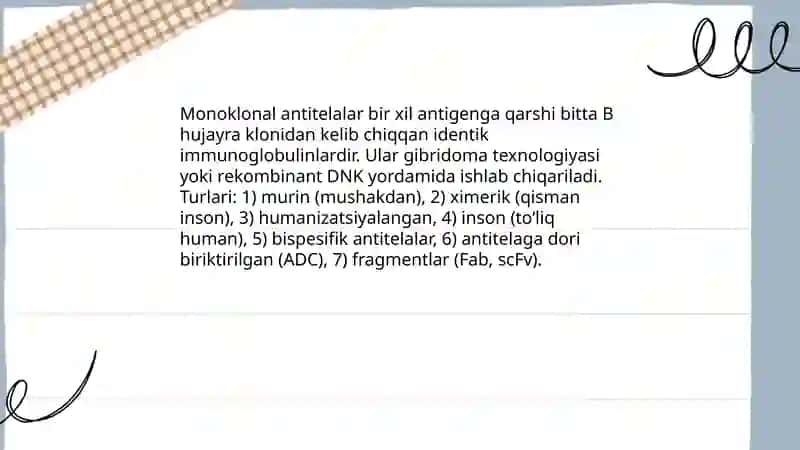 Monoklonal antitelalar va tibbiyot amaliyotlarida qôllanilishi 3