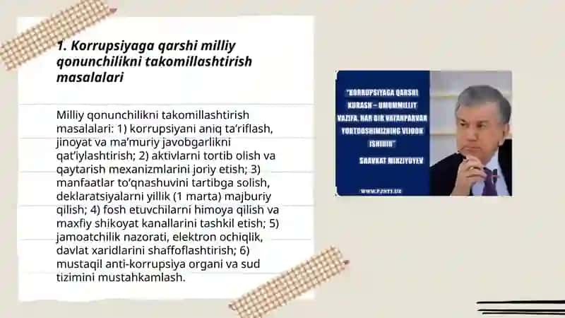 Korrupsiyaga qarshi milliy qonunchilikni takomillashtirish masalalari 3