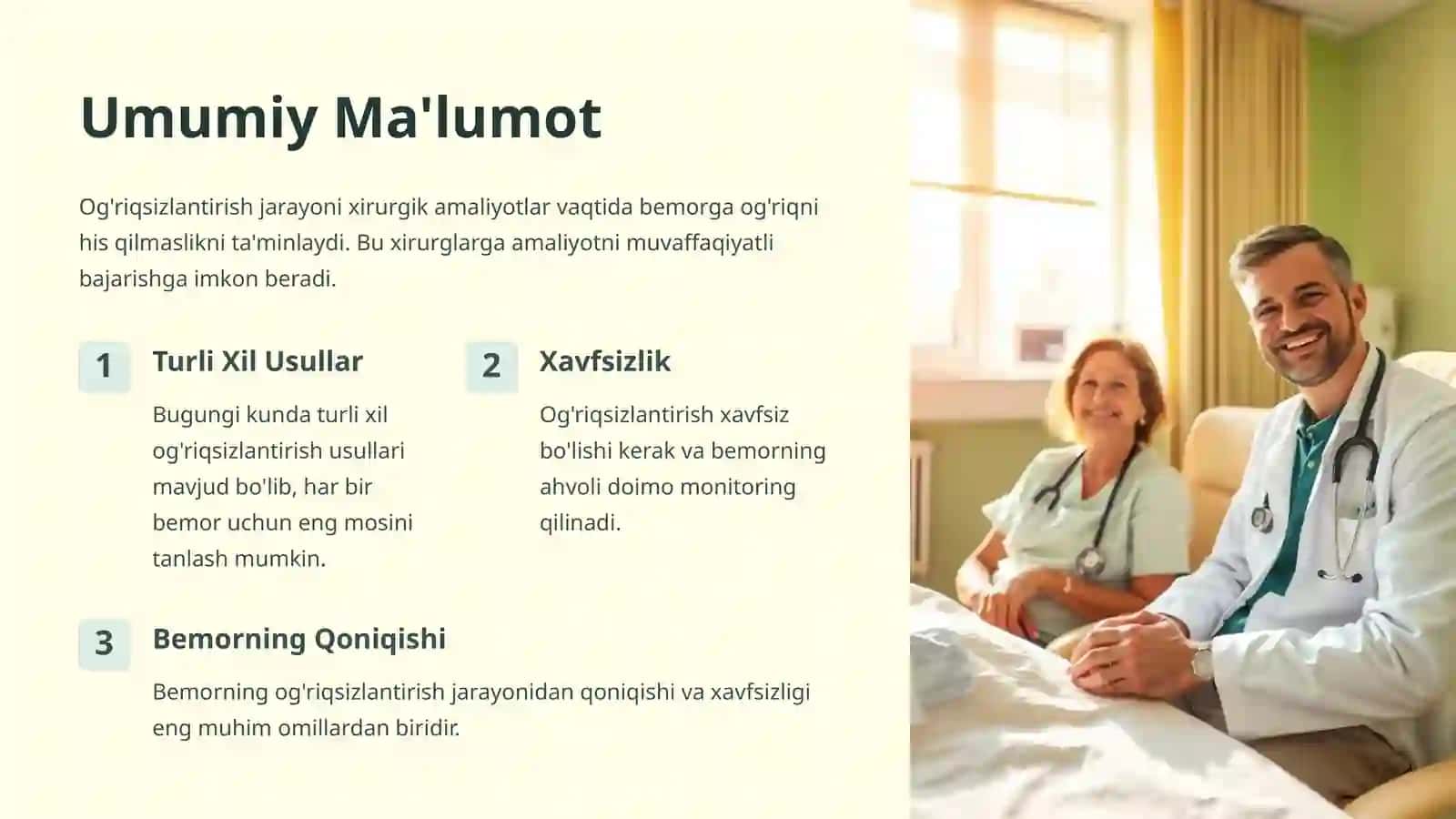 Zamonaviy Og'riqsizlantirish Usullari va Xirurgik Asboblar 3