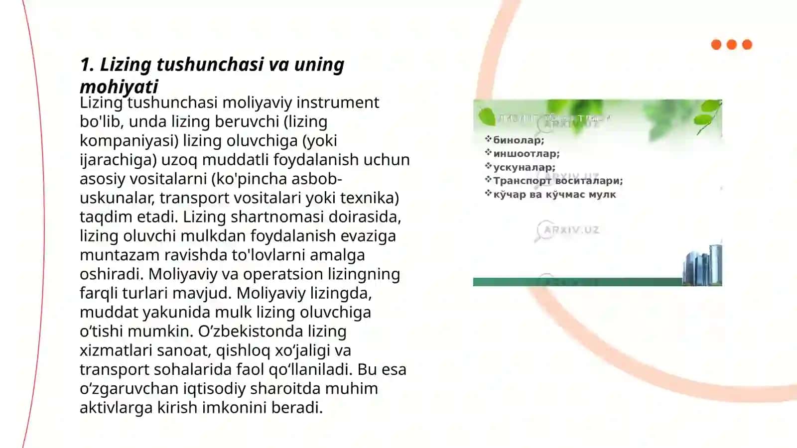 Investitsiyalarni moliyalashtirishning lizing mexanizmi 3
