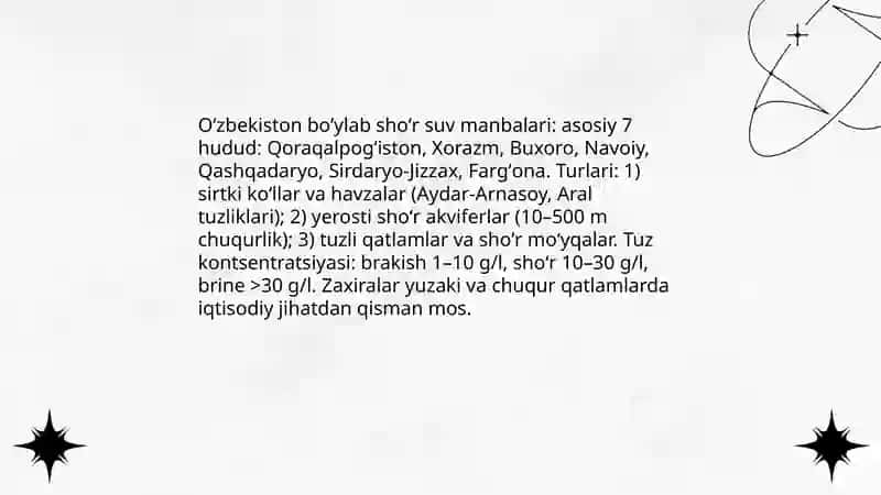 Shõr suv tarkibini õrganish tuz va minerallarni ajratish jarayonini tahlil qilish hamda Õzbekiston sharoitiga mos iqtisodiy tejamkor chuchuklashtirish texnologiyasini ishlab chiqish 3
