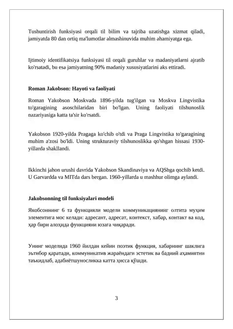Tilning ijtimoiy vazifalari. R.O.Yakobson Lingvomadaniyatshunoslikning o'rni va ahamiyati 3
