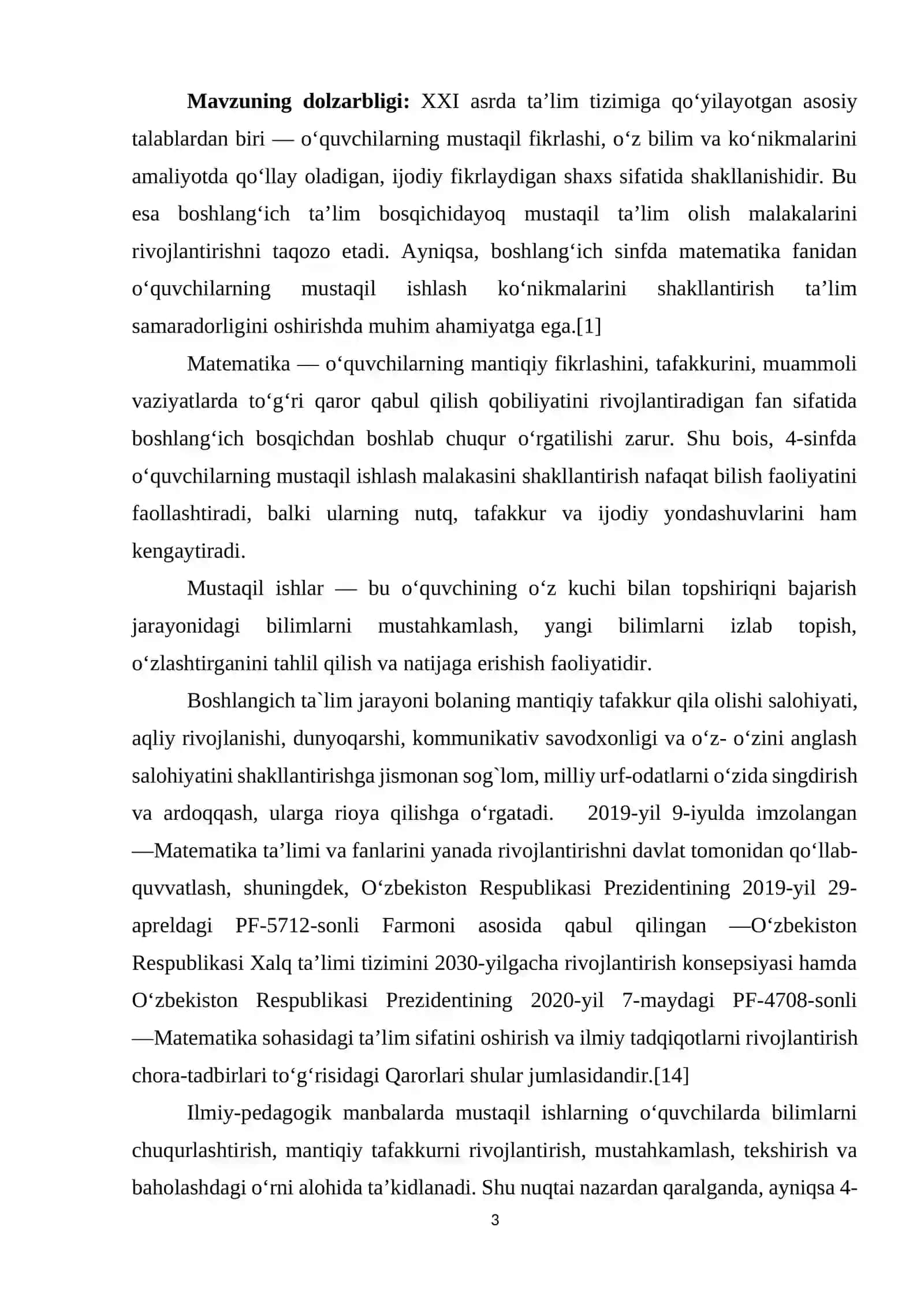 : Boshlang‘ich sinfda matematikadan mustaqil ishlarni tashkil etish metodikasi. (4-sinf misolida) 3