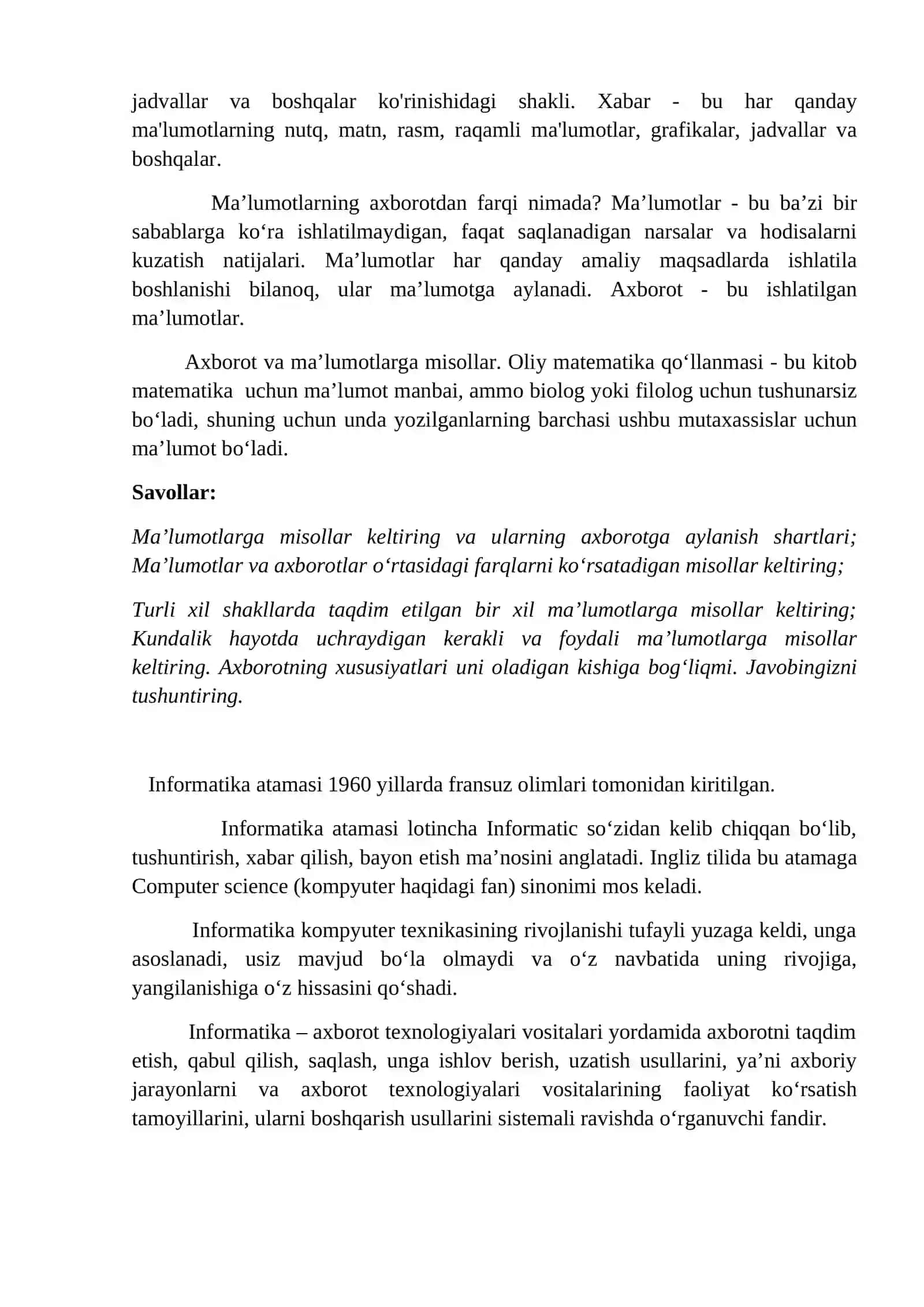 Akademik yozuv va axborot. Axborot turlari 3