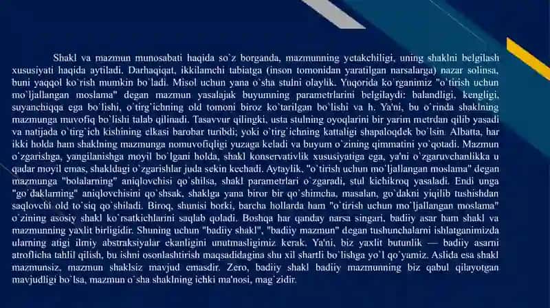Badiiy shakl mazmun va munosabati 3