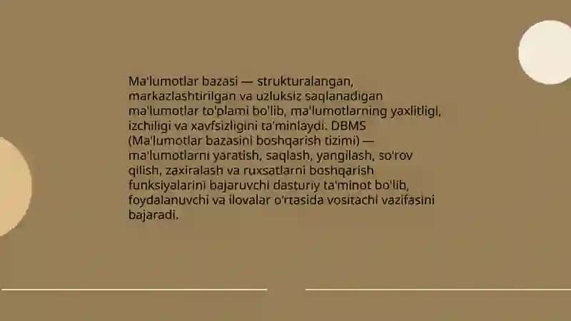 Ma’lumotlar bazasini boshqarish tizimlari 3
