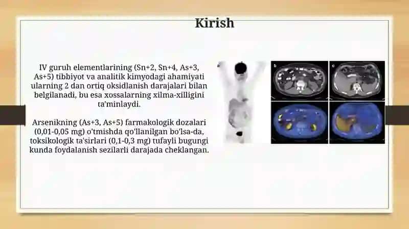 IVguruhSn+2, Sn+4, As+3, As+5 kationlarini tibbiyotda qo'llash 3