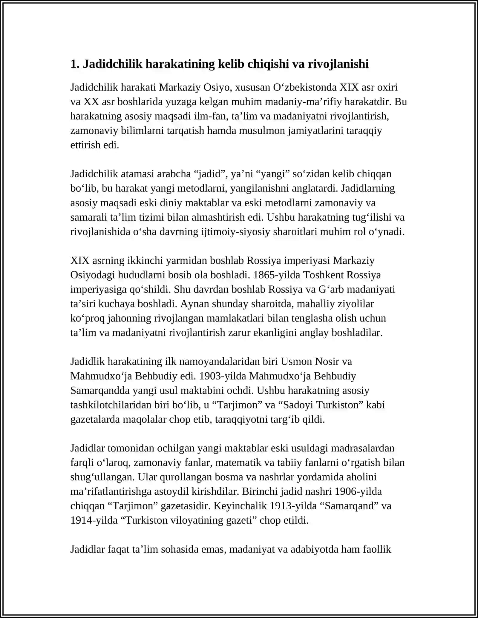 TURKISTONDA JADIDCHILIK HARAKATI VA TAʼLIMDAGI ISLOHOTLAR MAVZUSIDA 3