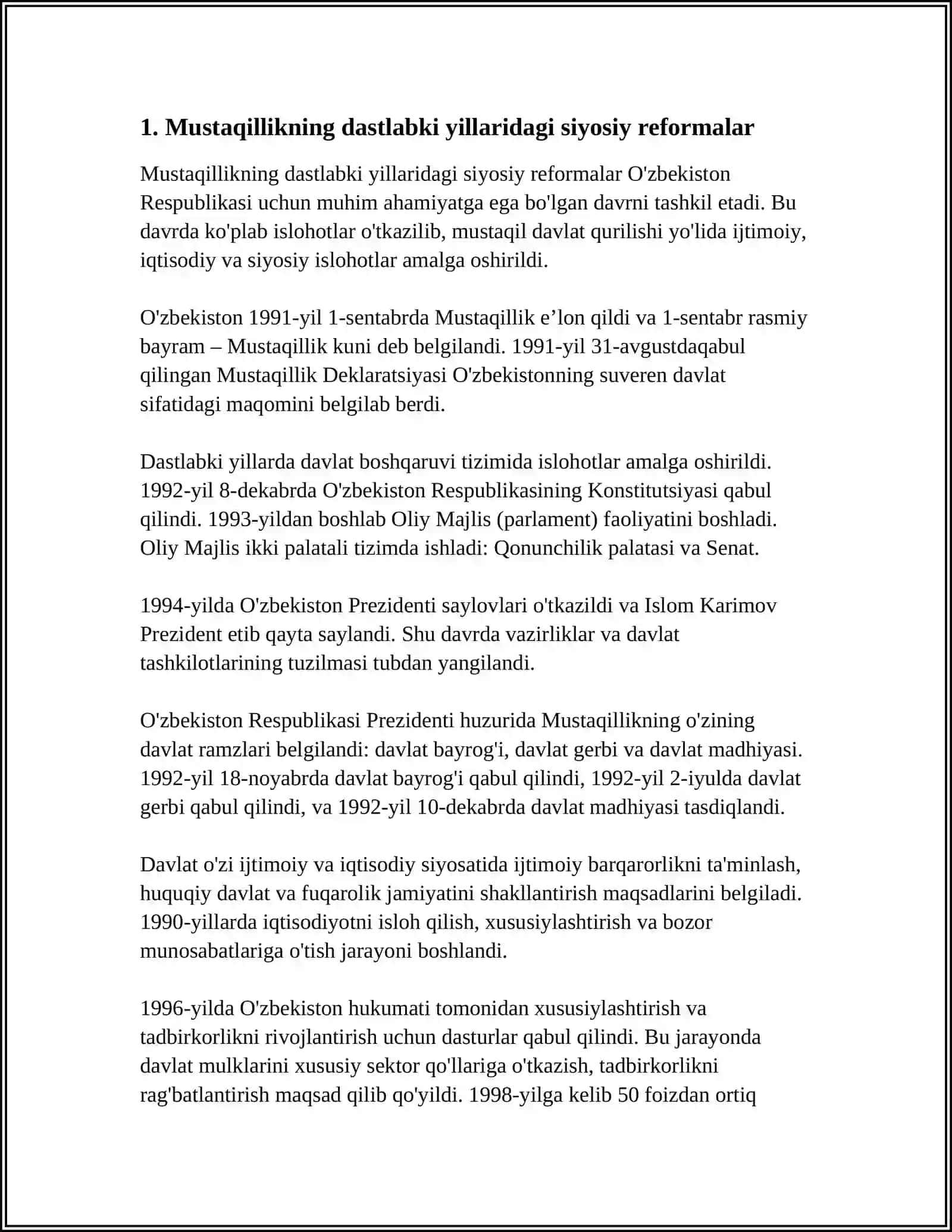 MUSTAQILLIK YILLARIDA O'ZBEKISTONDA SIYOSIY ISLOHOTLAR 3