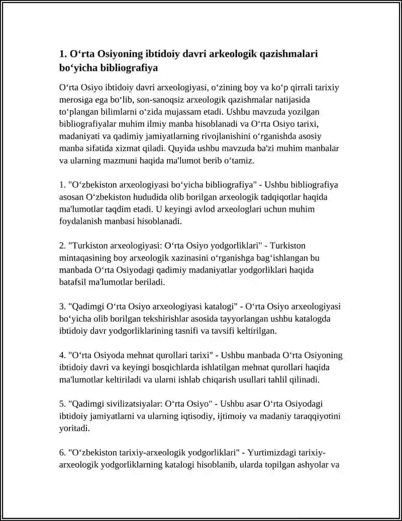 O‘RTA OSIYONING IBTIDOIY DAVRI TARIXIGA OID ADABIYOTLAR BIBLIOGRAFIYASI RO‘YHATI 3