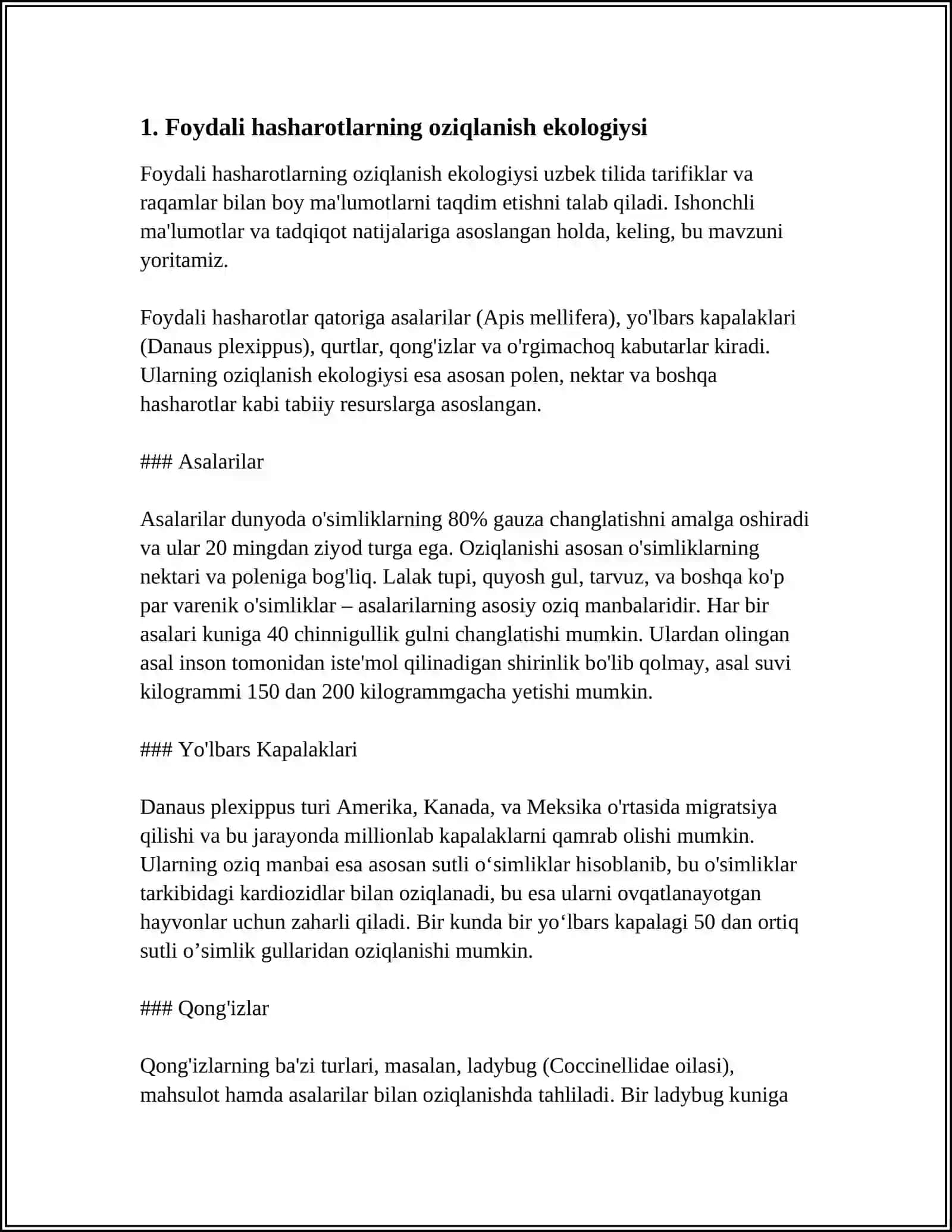 FOYDALI HASHAROTLARNING EKALOGIYASI 3