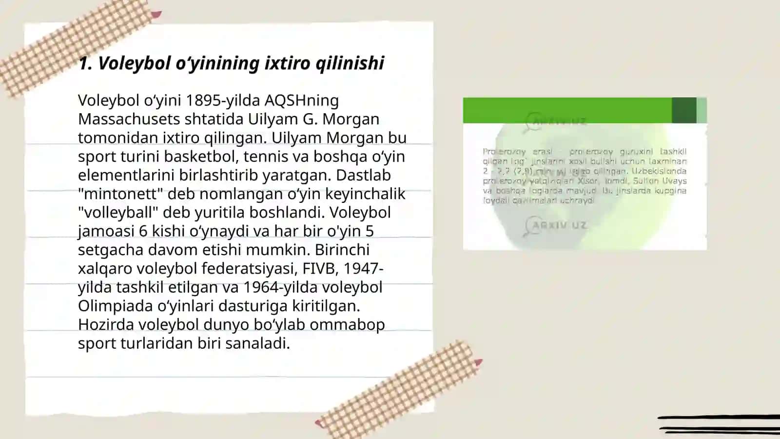 Voleybol oʻyinining paydo boʻlishi va rivojlanish tarixi 3