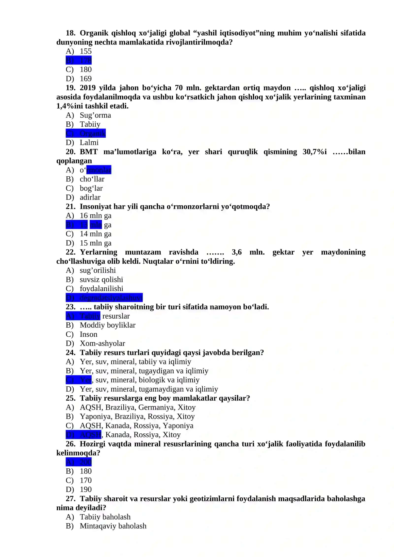 “YASHIL IQTISODIYOT” FANIDAN TESTLAR BAZASI (YAKUNIY NAZORAT UCHUN) 3