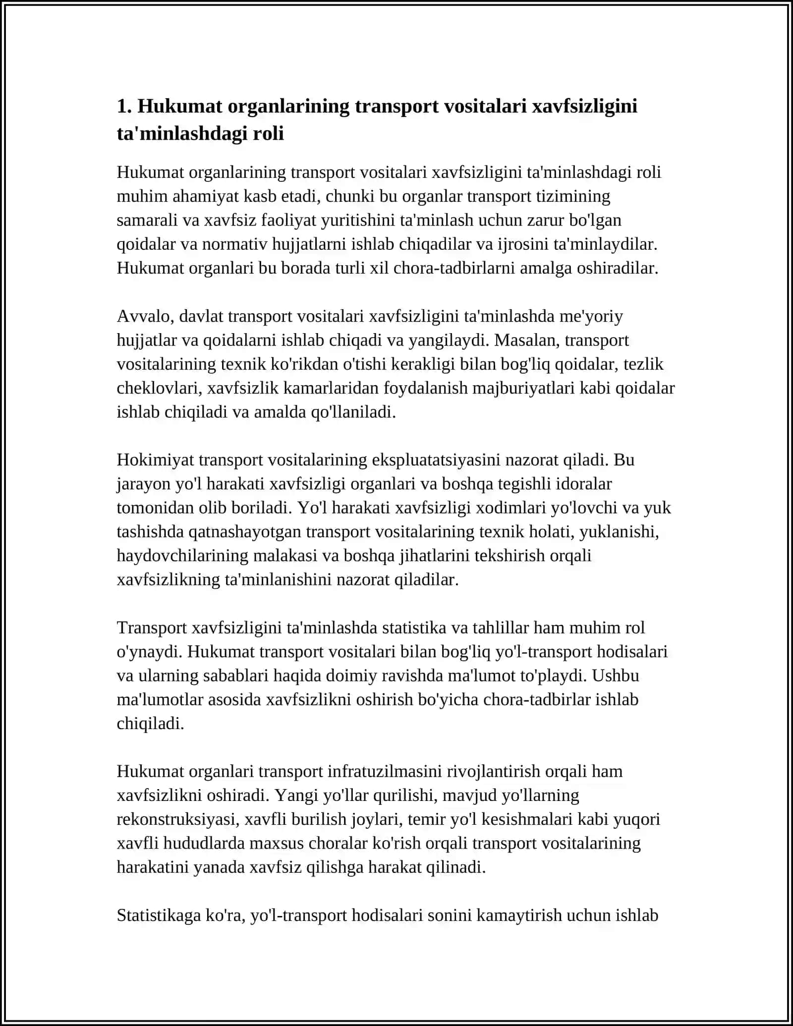 AVTOTRANSPORT VOSITALARI XAYDOVCHILARINING MALAKASINI OSHIRISH BOʻYICHA HUKUMAT ORGANLARI VAKOLATI 3