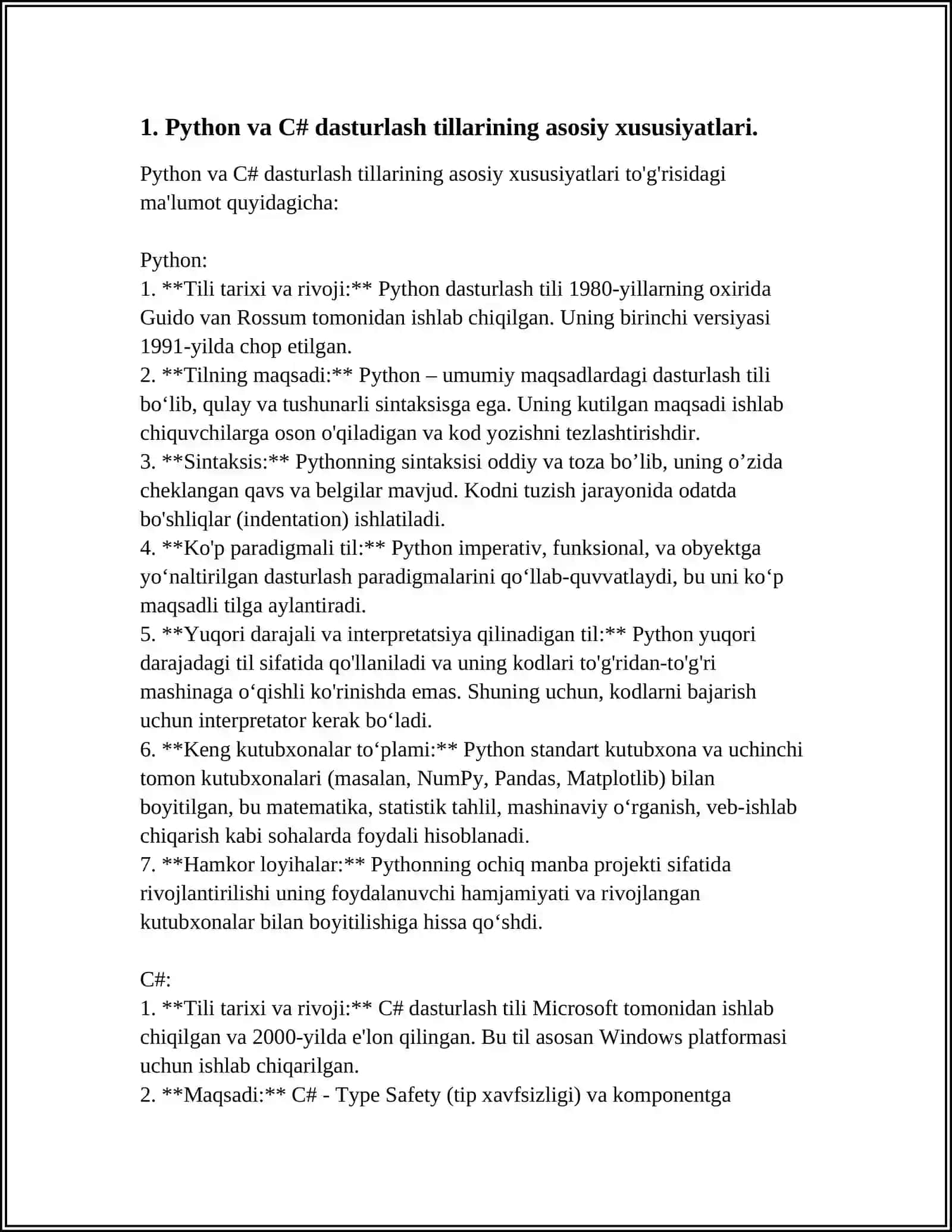PYTHON DASTURLASH TILI, C# VA BOSHQA TILLARDA ( PASCAL, C++) MODULLI DASTURLASHDA ULARNING FARQI 3