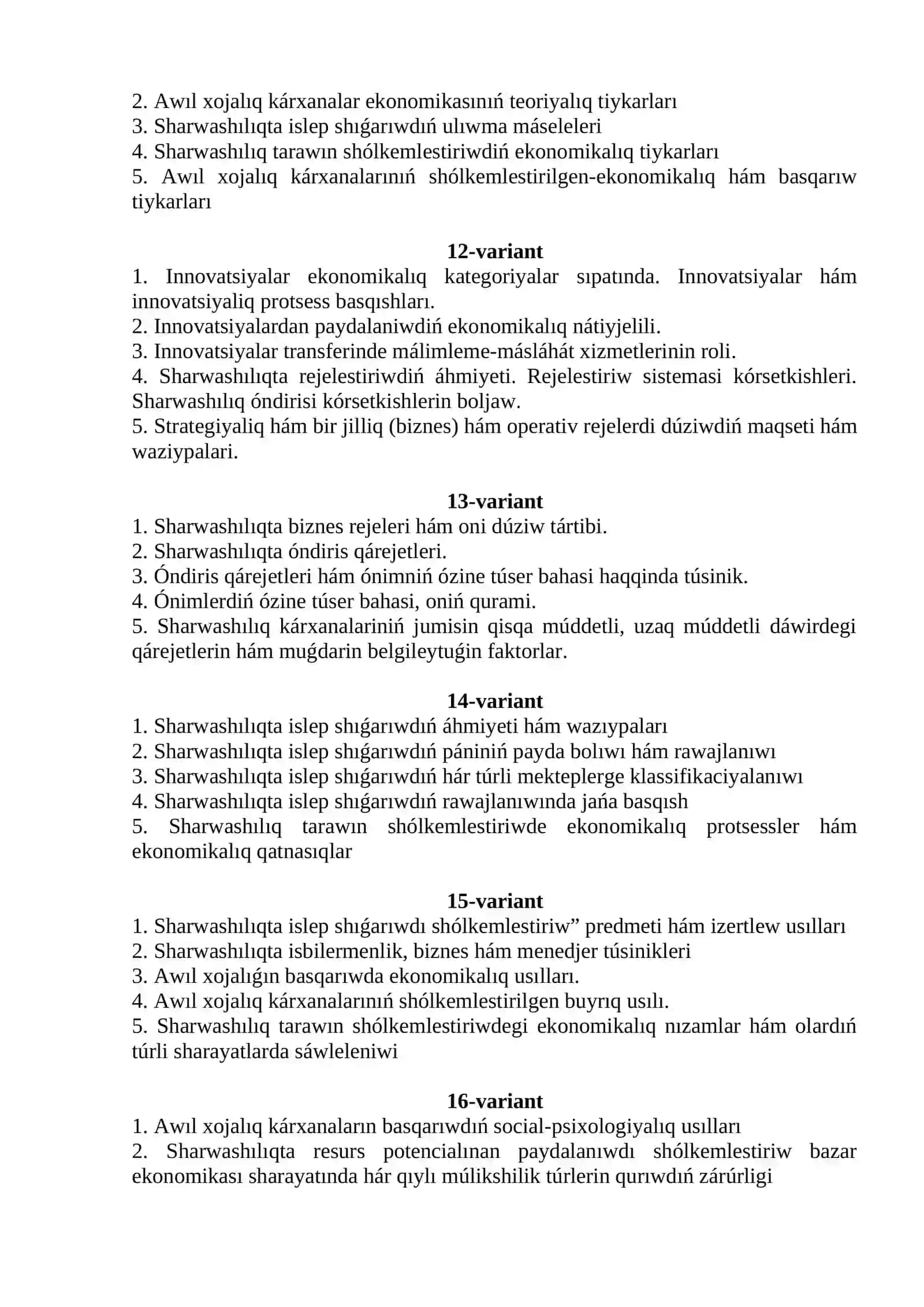 Sharwashılıqta islep shıǵarıwdı shólkemlestiriw 3