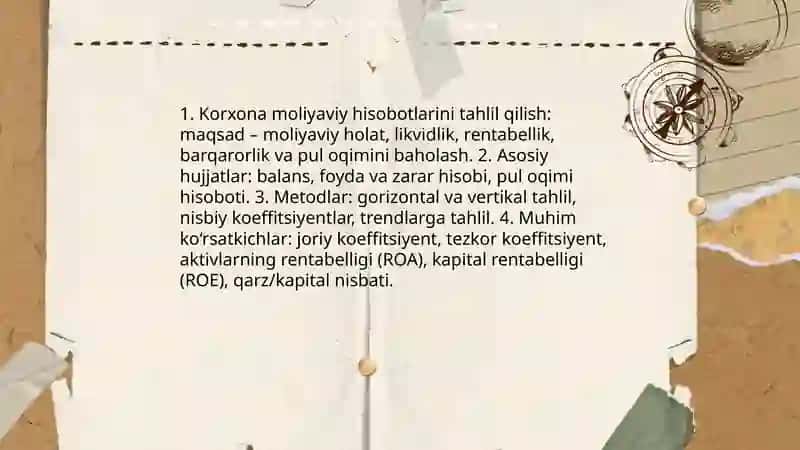 Korxonalar moliyasi va moliyaviy ahvolini baholash 3