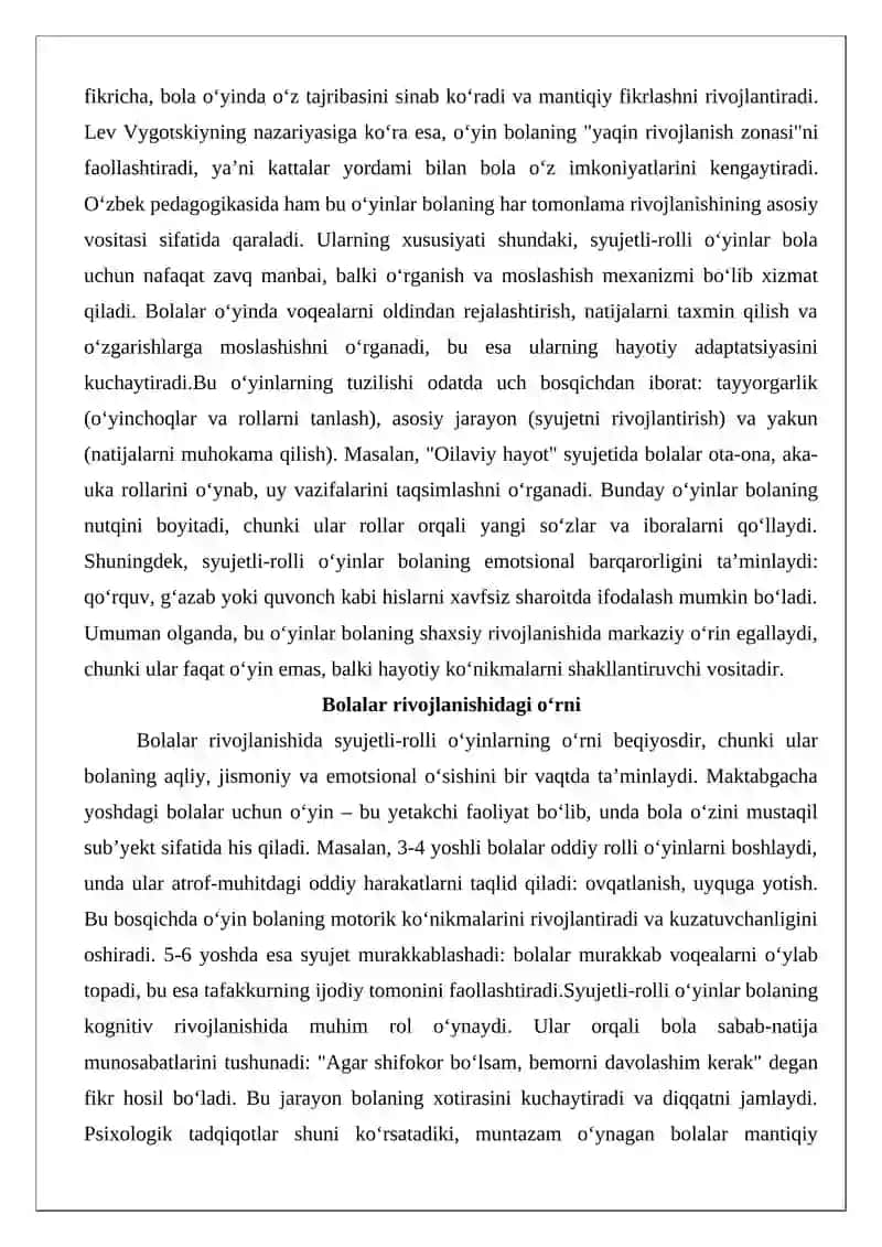 Syujetli-rolli oʻyinlar va sahnalashtirish rivojlanish markazi 3