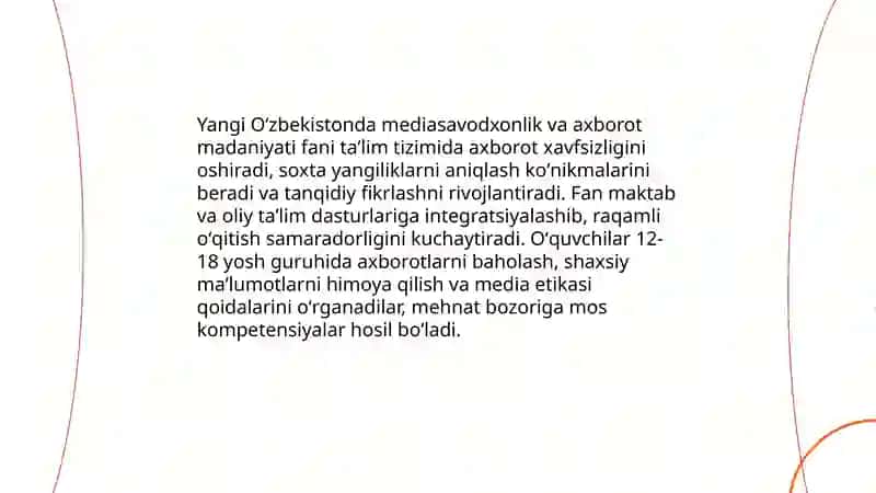 Yangi Oʻzbekistonda mediasavodxonlik va axborot madaniyati fanining oʻqitilishi ahamiyati 3