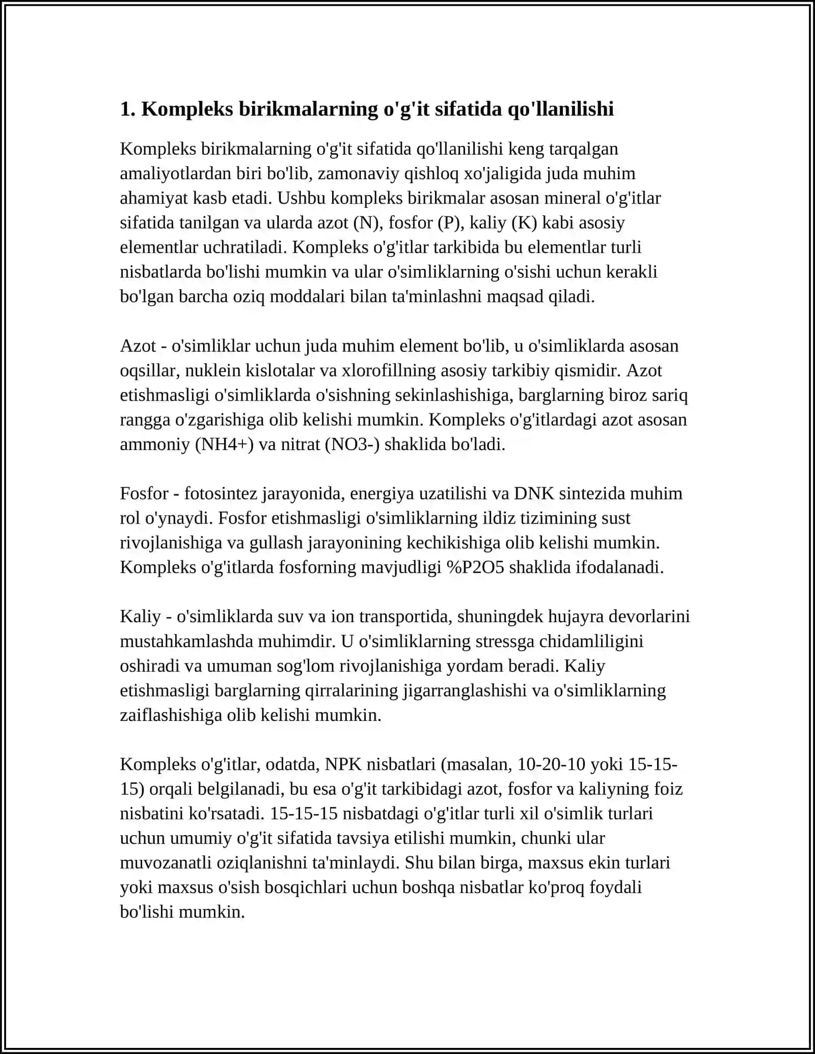 KOMPLEKS BIRIKMALARNI XALQ VA QISHLOQ XO'JALIGIDAGI AHAMIYATI 3