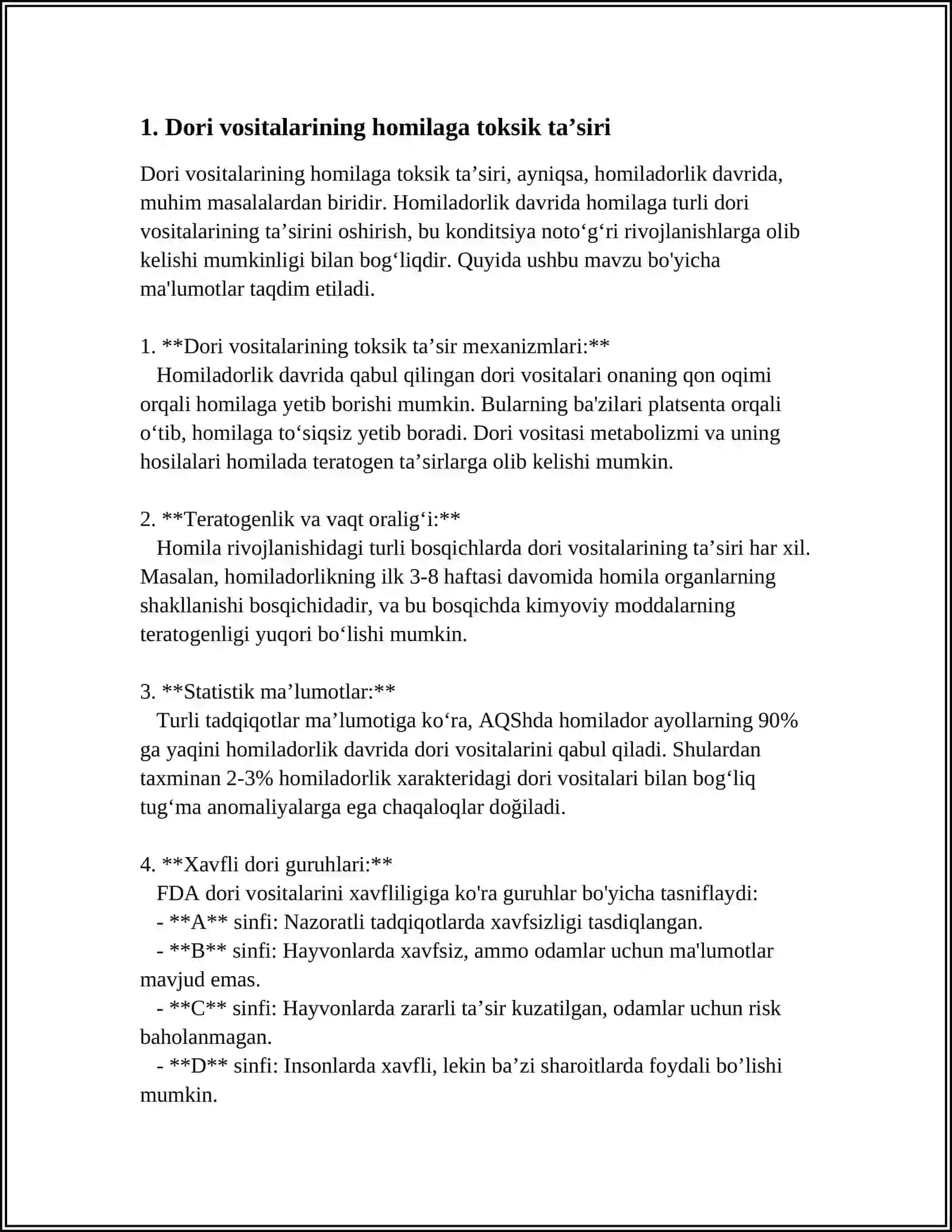 DORI VOSITALARINING HOMILAGA TAʼSIRI 3