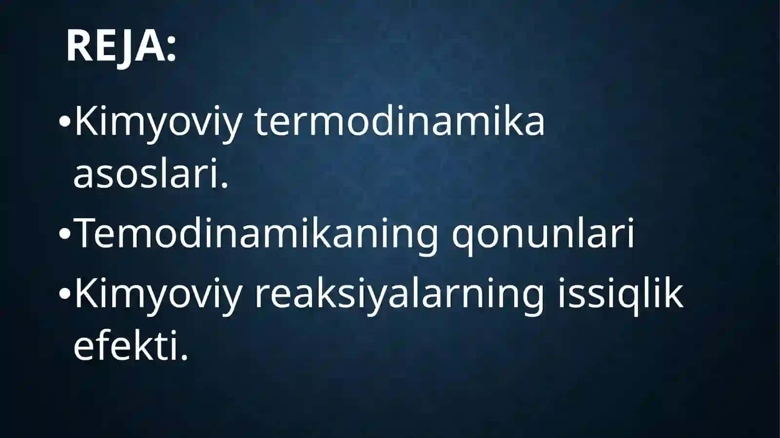 Kimyoviy termodinamika asoslari. Kimyoviy reaksiyalarning issiqlik effekti. Elektrkimyo asoslari. Elektro‘tkazuvchanlik. 3