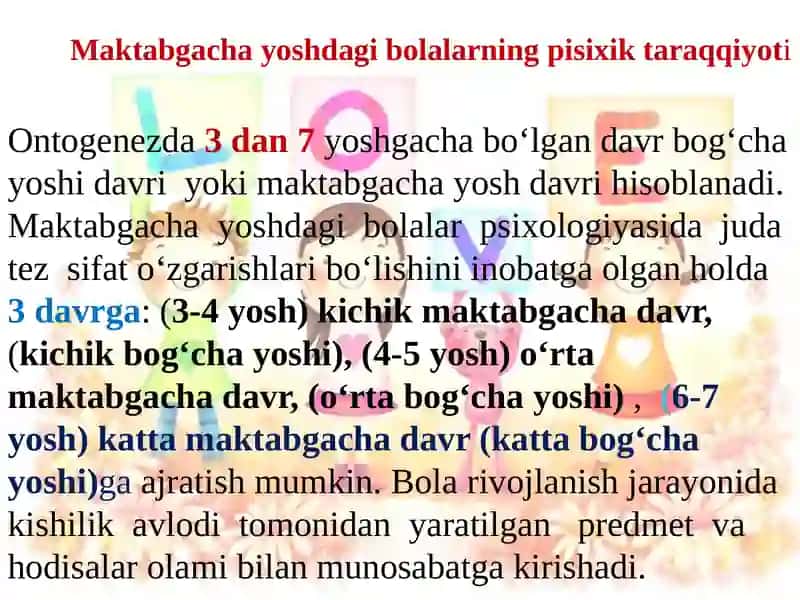 MAKTABGACHA YOSHDAVRIDA PSIXIK RIVOJLANISH 3