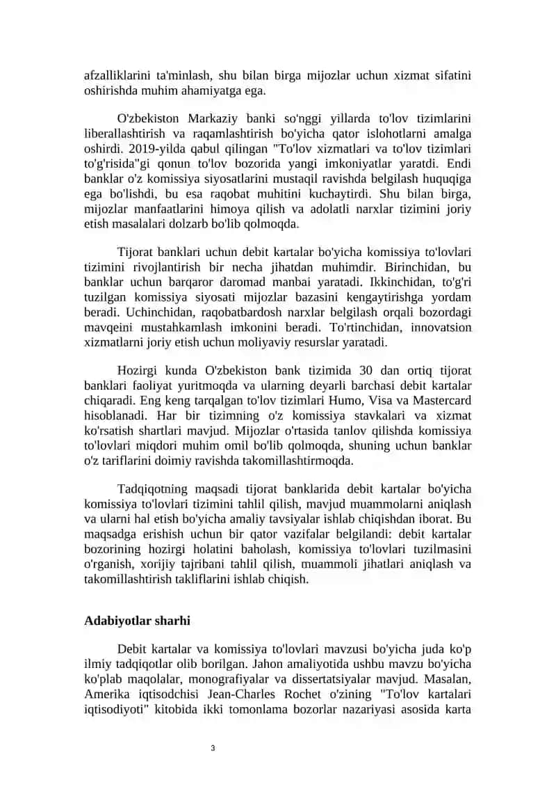 TIJORAT BANKLARIDA DEBIT KARTALAR BO'YICHA KOMISSIYA TO'LOVLARINI RIVOJLANTIRISH 3