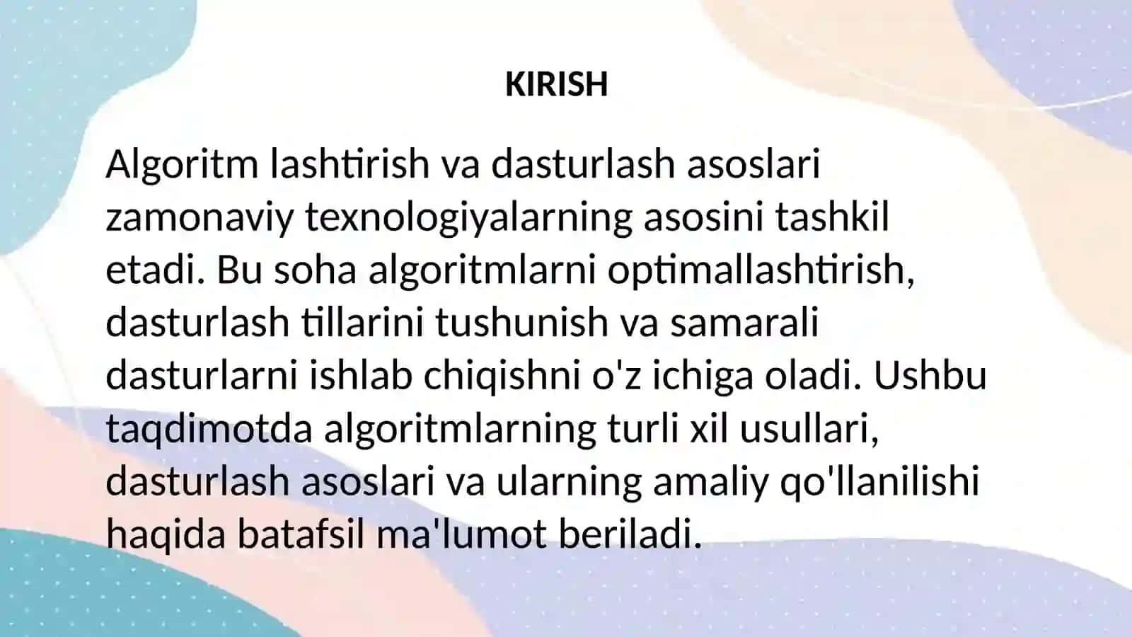 Algoritm lashtirish va dasturlash asoslari 3