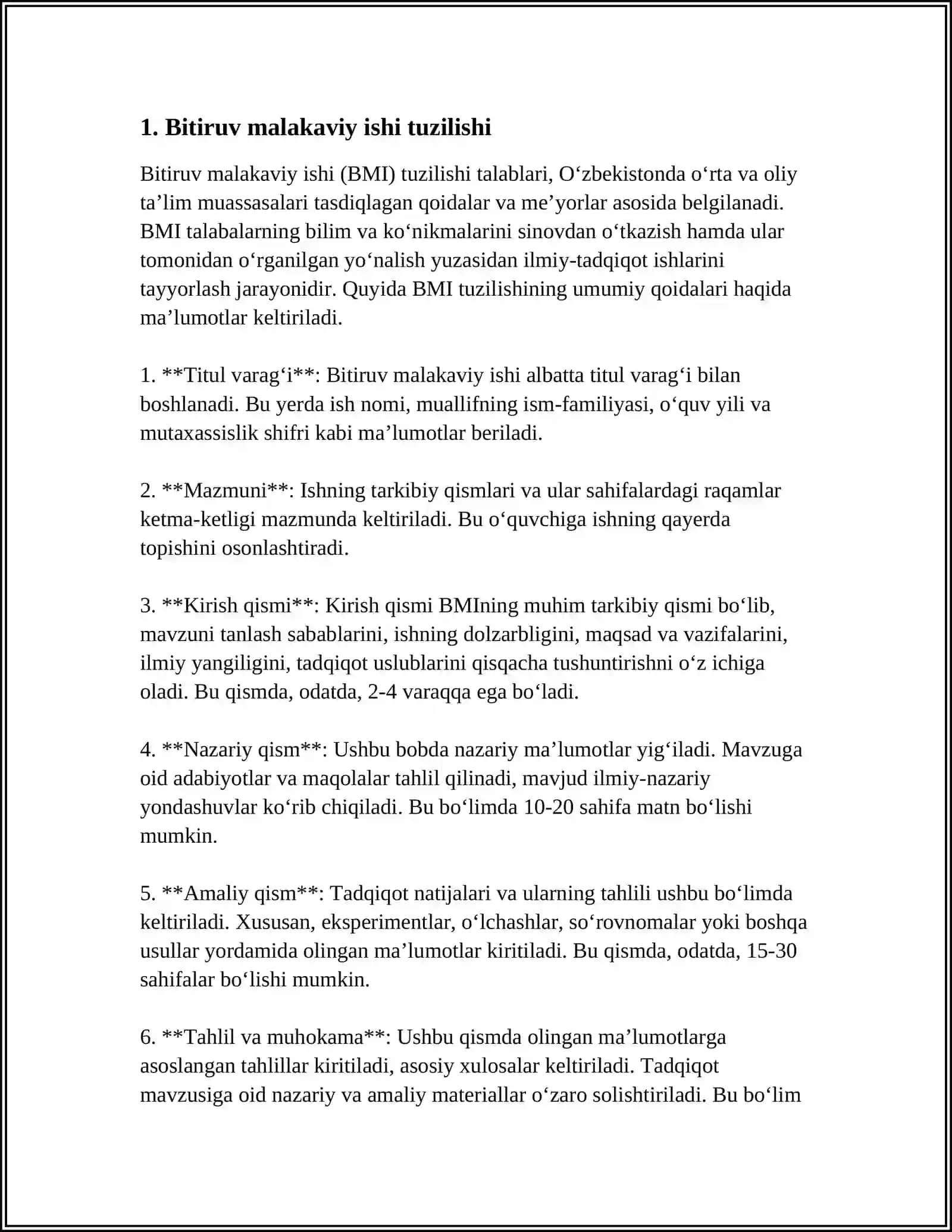 BITIRUV MALAKAVIY ISHI YOZISHGA QOʻYILADIGAN TALABLAR 3