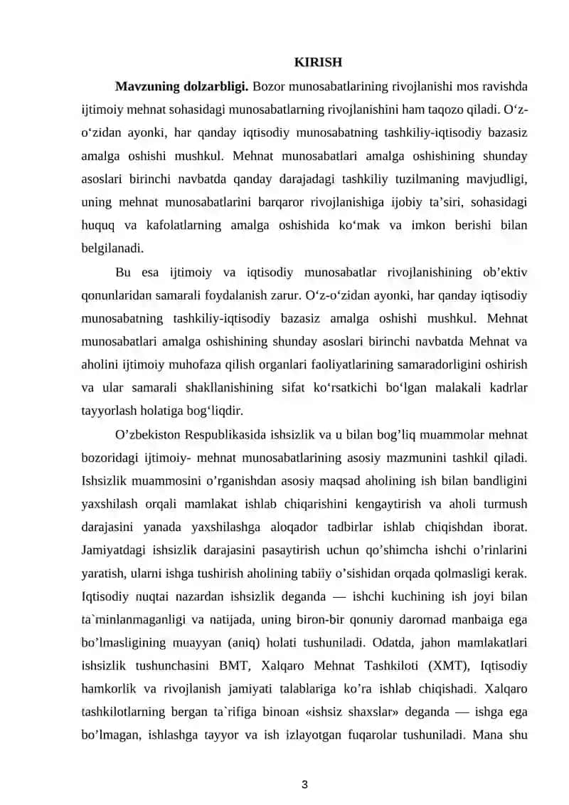 O'zbekiston Respublikasida Mehnat Bozorining Shakllanishi va Ishsizlikni O'ziga Xos Xususiyatlari 3
