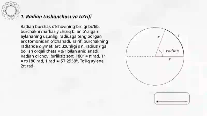 Burchakning radian o’lchovi 3