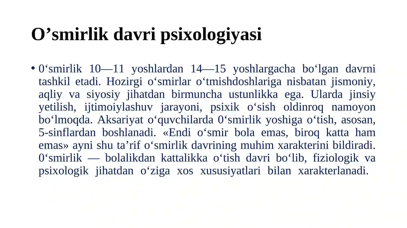 O’smirlik davri psixologiyasi 3