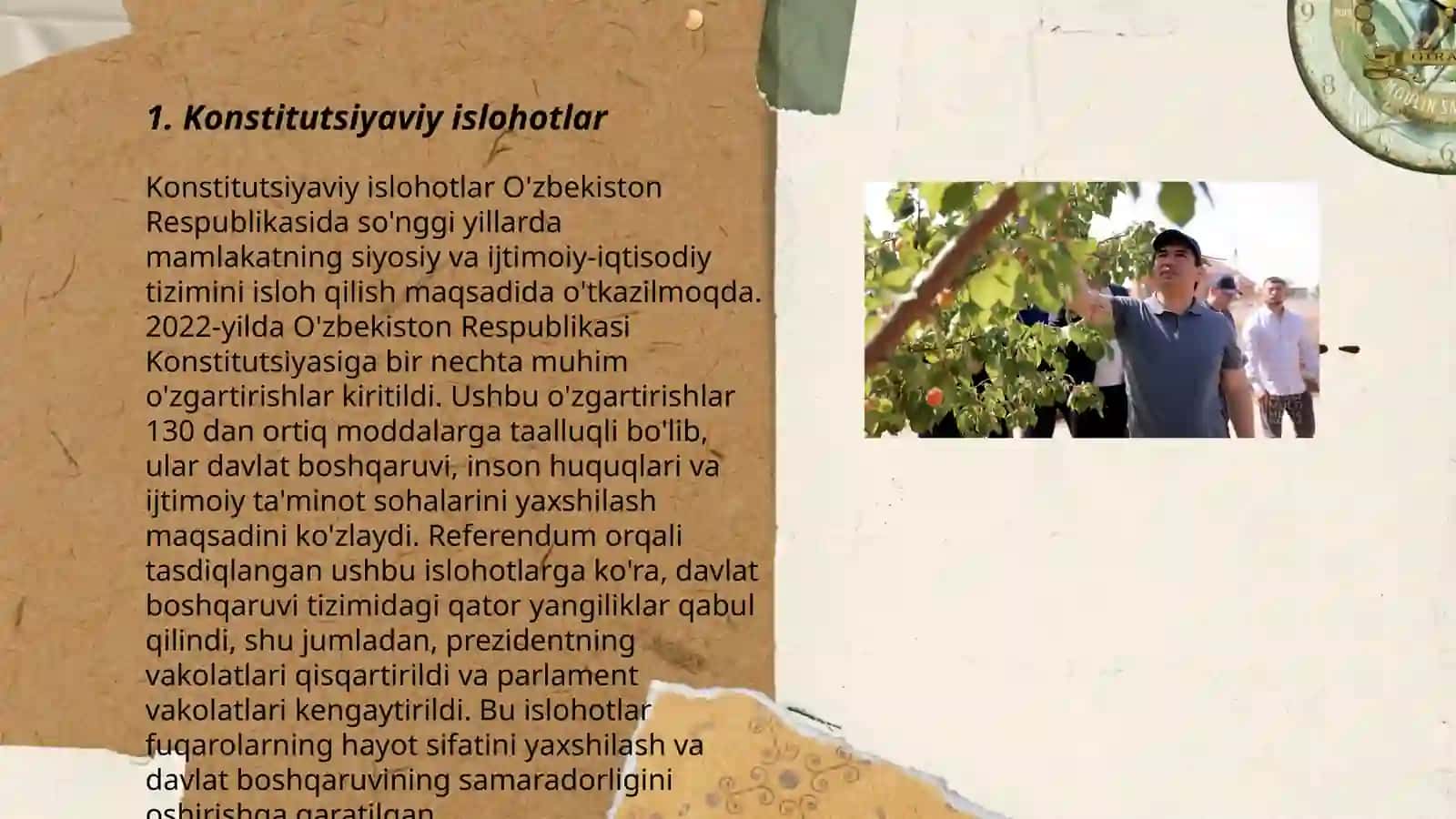 Yangi Oʻzbekistonda Sh.M Mirziyoyev rahbarli ostida amalga oshirilayotgan islohotlar 3
