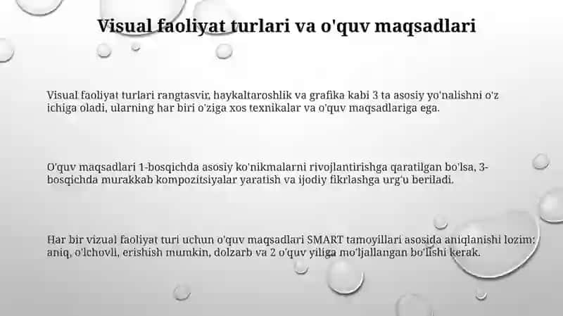 Tasviriy faoliyat turlariga oid mashg'ulotlarni tashkil qilish metodikasi 3
