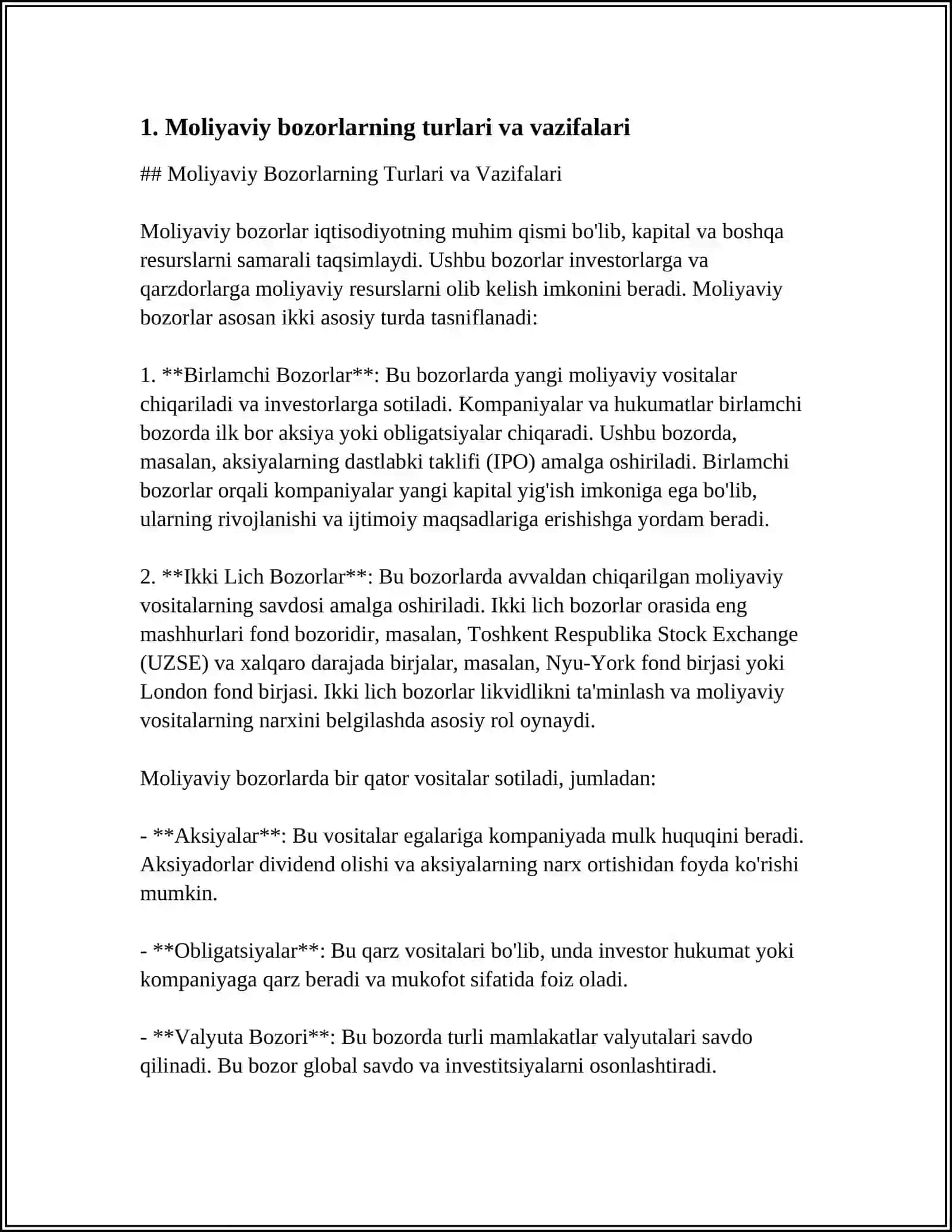 MOLIYAVIY BOZOR VA UNING MOLIYAVIY RESURSLARDAN SAMARALI FOYDALANISHNI TA’MINLASHDAGI AHAMIYATI 3