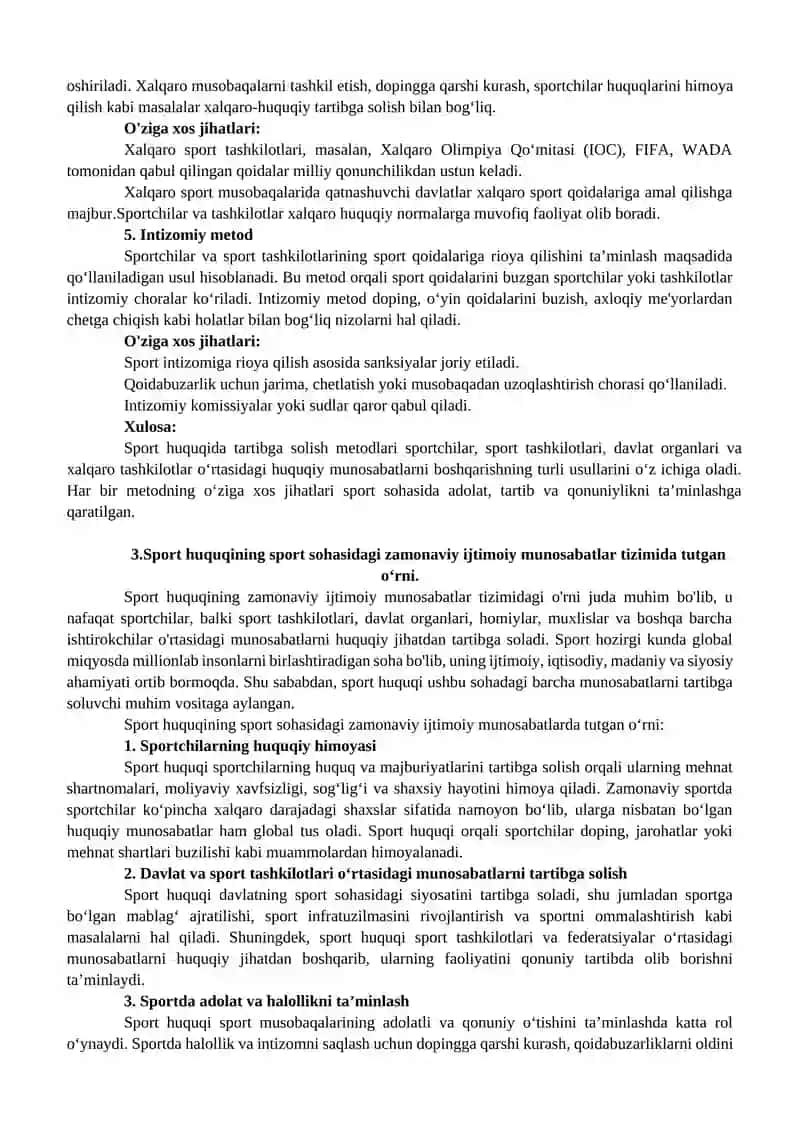 Sport huquqi tushunchasi, shakllanishi, manbalari va tizimi 3