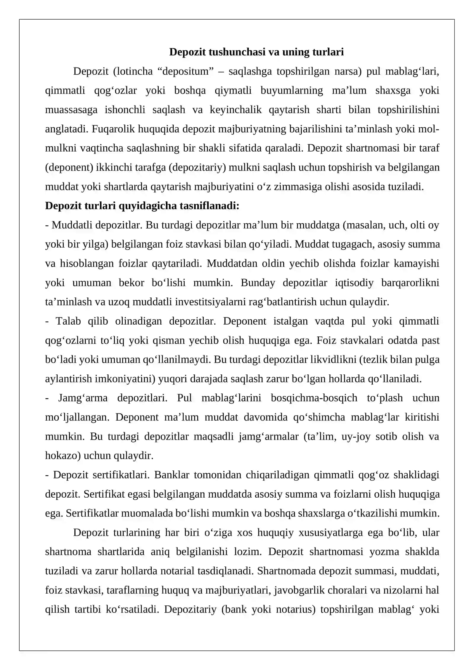 Pul summalari va qimmatli qog‘ozlarni depozitga qabul qilish 3