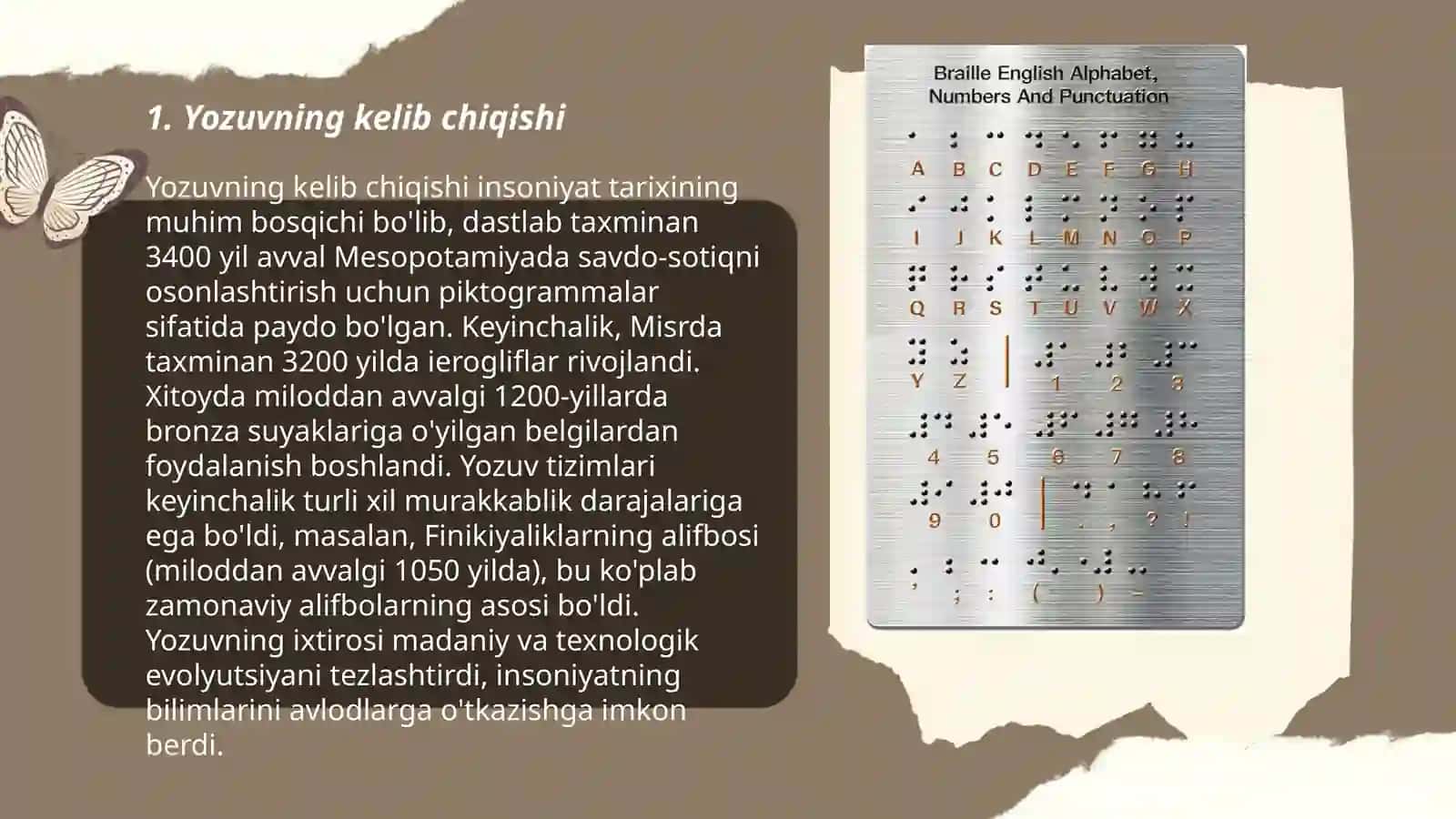 Yozuvning boshqa turlari.Morze va Brayl alifbosi 3