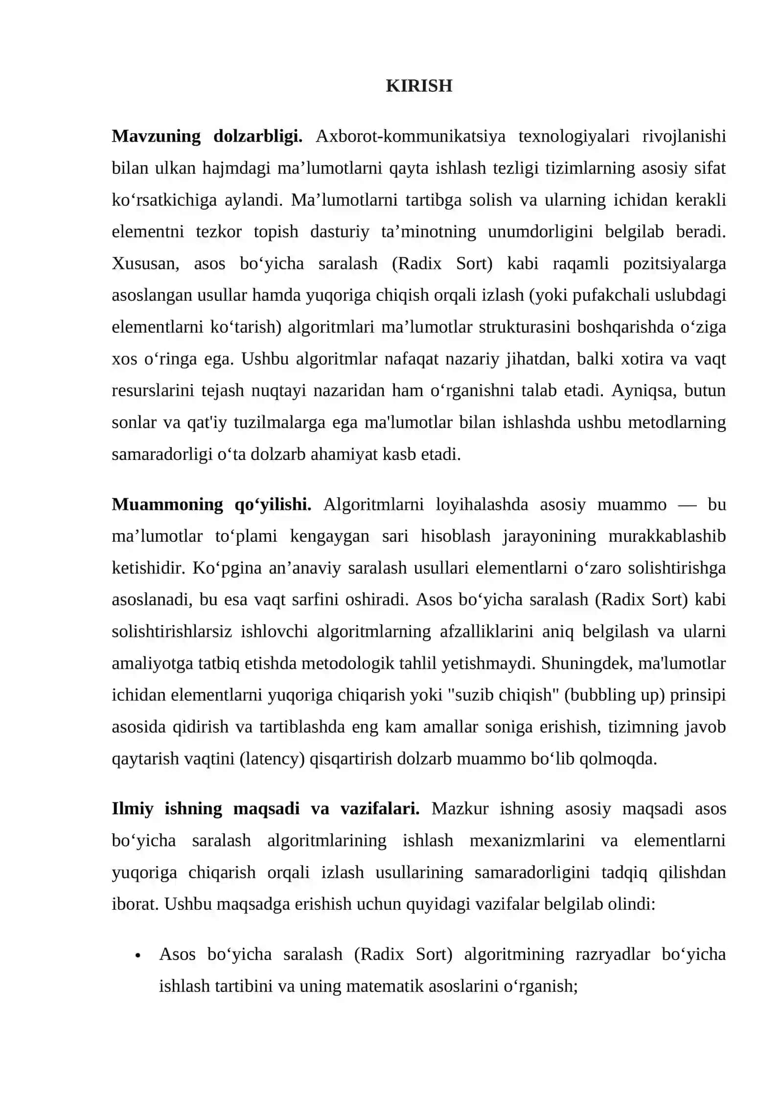 Saralash usullari. Asos bo‘yicha saralash.Yuqoriga chiqish orqali izlash algoritmi. 3