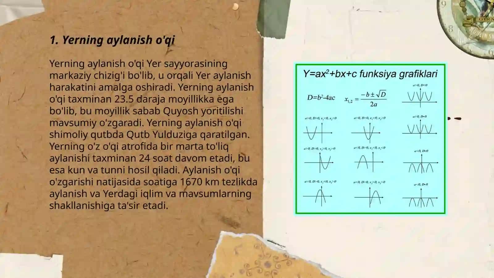 Yer, uning shakli va harakati. Yer o’z o’qi va Quyosh atrofida aylanishi 3