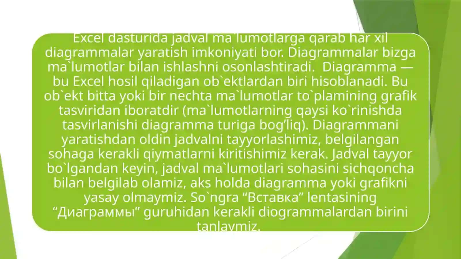 Excel daturida diagrammalar bilan ishlash 3