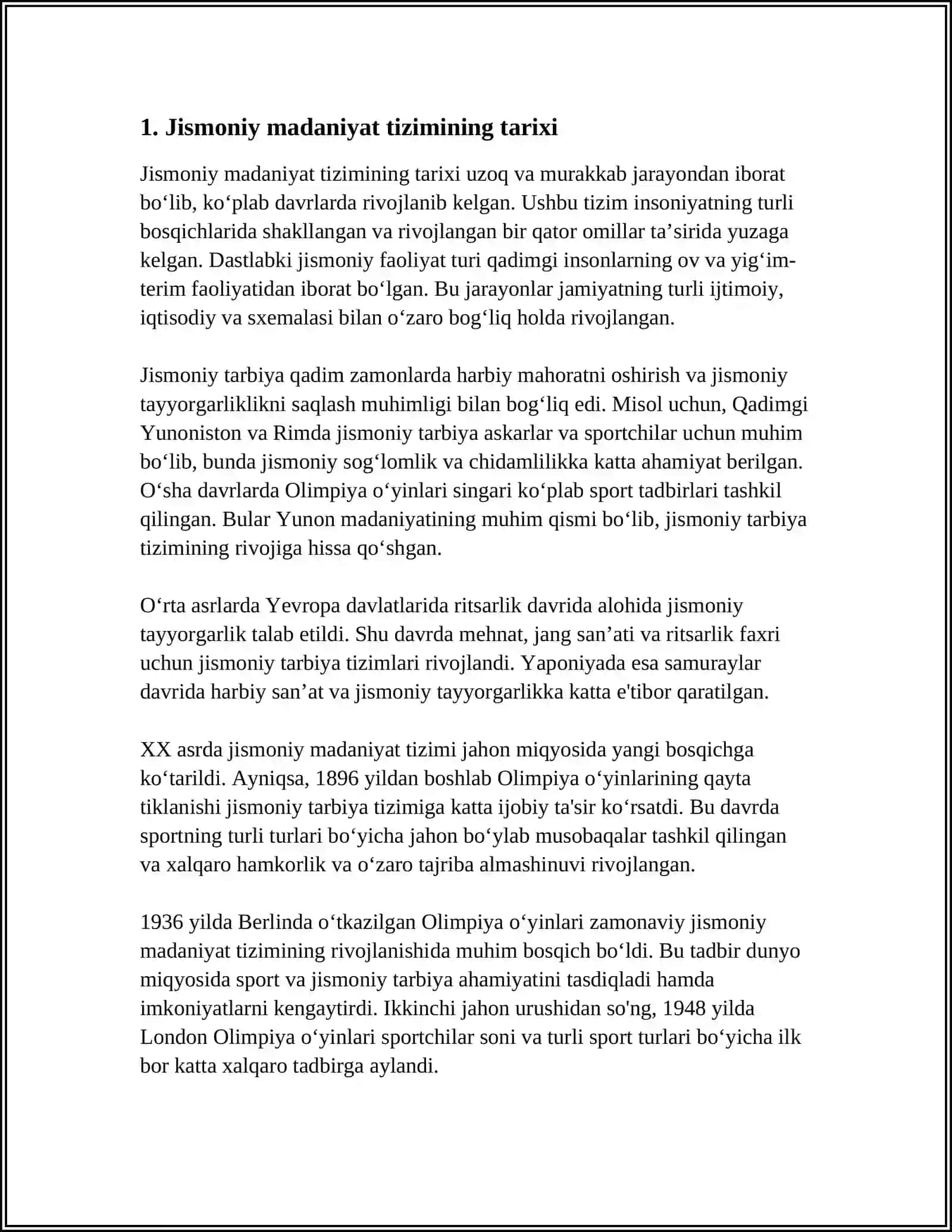 OʼZBEKISTON RESPUBLIKASIDA JISMONIY MADANIYAT TIZIMINI RIVOJLANISHINING UMUMIY TASNIFI 3