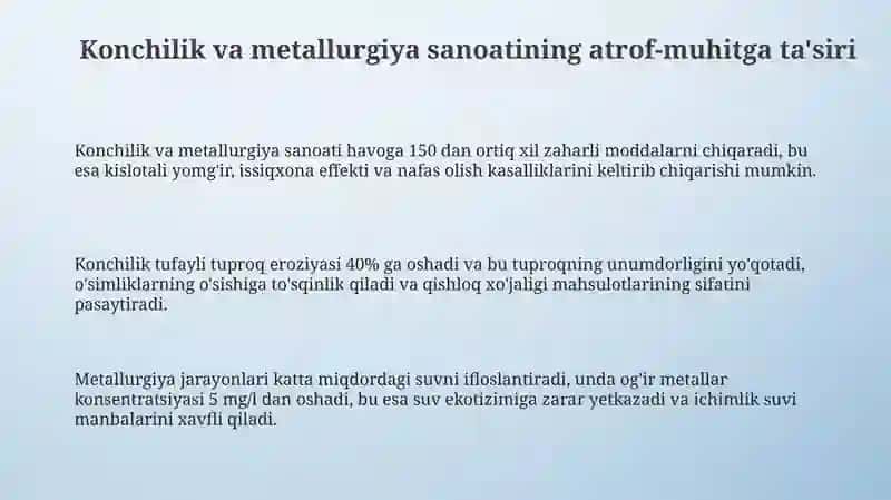Konchilik va Metallurgiya Sanoati va Atrof-Muhit Muhofazasi 3